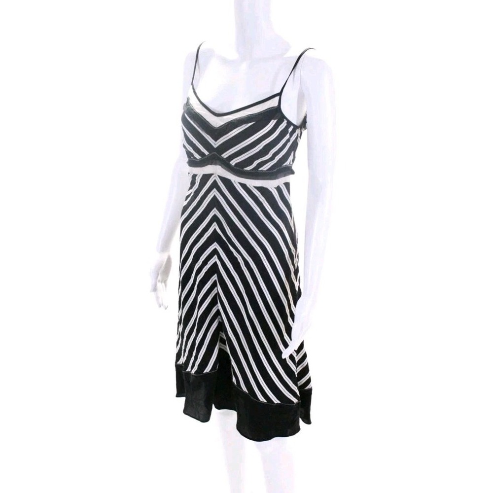 Jonathan Simkhai Womens Spaghetti Strap Chevron Silk Shift Dress Black White 2